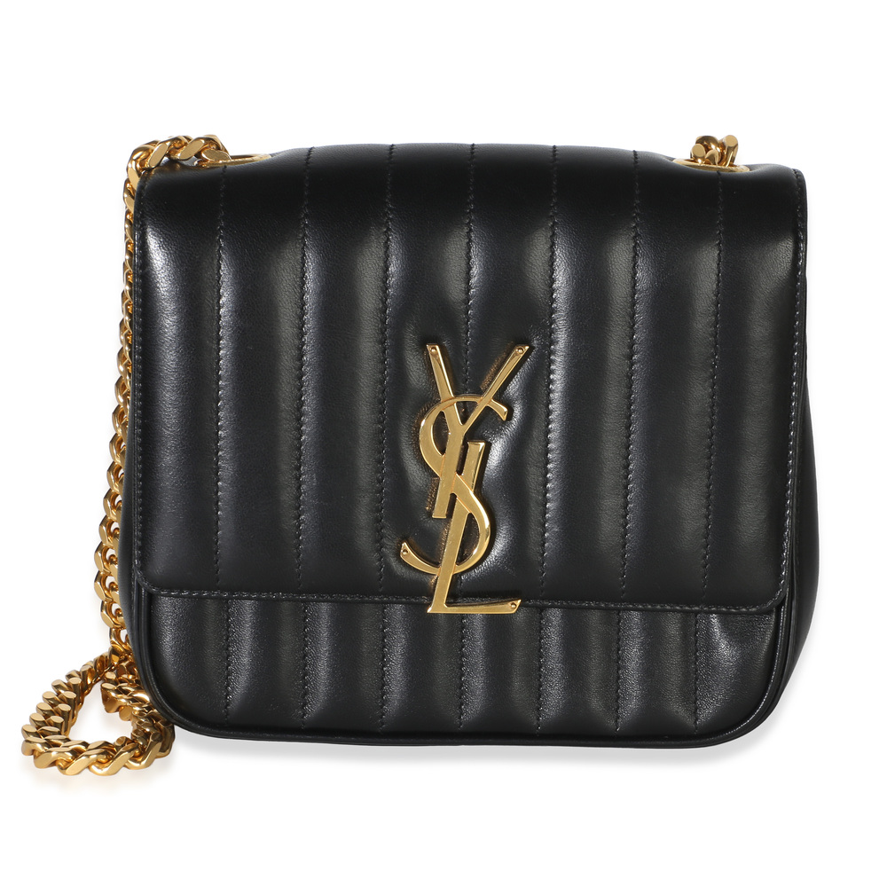 Saint Laurent Black Lambskin Matelasse Monogram Medium Vicky Chain Bag